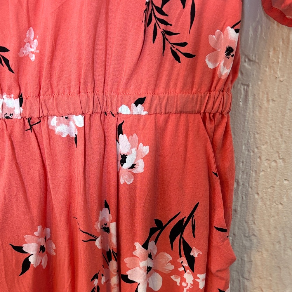 Torrid Coral Floral Midi V-Neck Flutter Sleeve Dress Women Size 0 (12-14) - Picture 8 of 11
